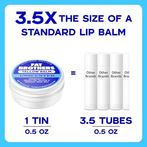 Tallow Balm ? 2-Ingredient (Beef Tallow + Organic Beeswax), Unscented, .5 oz Metal Tin (3X Larger Than Standard Tubes), Pure, Petroleum-Free, Ultra-Moisturizing - 2 pack