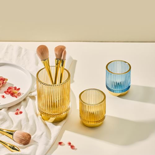 Makeup Brush Holder Organizer,Toothbrush Holders,Desk Pen Pencil Holder,Multifunctional Vintage Glass Brush Cup£¨S+L/White/A3-4-US£©
