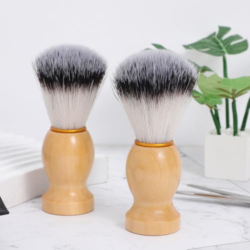 Men S Shaving Brush with Synthetic Bristles and Wood Handle - Salon Shave Tool for Beard Styling and Smooth Shaving 4.05X2.44X1.22 Inch