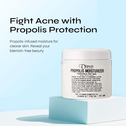Dinur Cosmetics Propolis Moisturizer for Problem Skin Hydrating & Non-Greasy Formula for Oily & Acne-Prone Skin, Unclogs Pores, Reduces Blemishes & Blackheads, Enhances Radiance, Paraben-Free 16 OZ