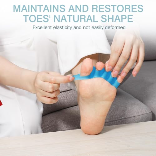 Silicone Toe Separators for Women & Men - Toe Spacers for Bunion Relief, Hammer Toe, Plantar Fasciitis & Pedicures | Includes Metatarsal Pad & Therapeutic Yoga Cushion for Foot Pain£¨2pcs,blue£©