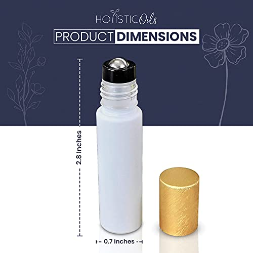 12-Pack 10ml White Glass Roller Bottles with Brushed Gold Leakproof Caps ? Refillable Roll-On Bottles with Updated Roller Insert for Essential Oils, Serums, Perfumes, and DIY Aromatherapy