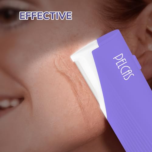 PELCAS Electric Dermaplaning Tool with LED Light, Dermaplane Razor for Women Face, Pro Plus Dermaplaner, 3 Speeds Facial Hair Removal & Exfoliation System At Home with 6 Blades BV18-712 Violet
