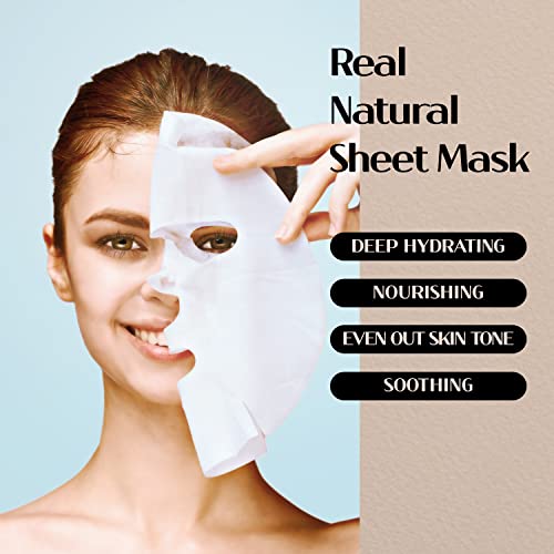 varuza] Real Natural Sheet Mask ? EWG VERIFIED, Vegan Face Mask for Hydration, Non-GMO, No Artificial Fragrance, Made in Korea (5 PACK, BLUE AMPOULE)