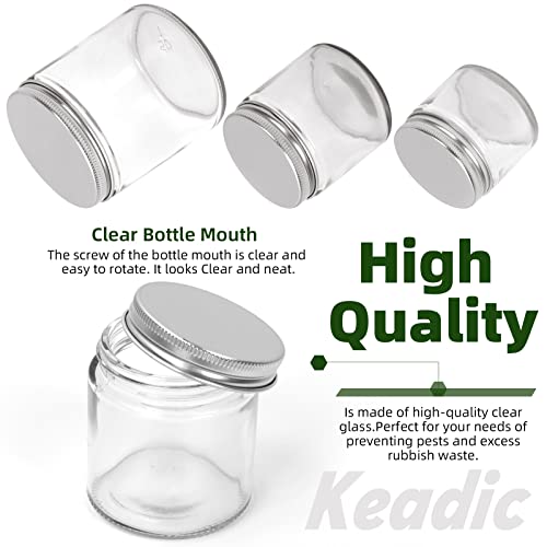 Keadic 15 Pcs 60ml/2oz Glass Jars with Lids Assortment Set, Mini Round Airtight Canning Sample Jars with Silver Lids, Tiny Makeup Containers Empty Cosmetic Containers for Lotions Powders Liquid Creams