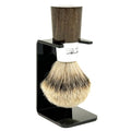 Parker Safety Razor Handmade Shaving Brush with 3-Band Silvertip Badger Bristles & Stand | Premium Walnut Wood & Chrome Handle | Luxury Wet Shave Tool for Men