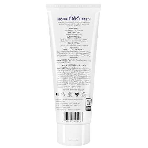 Nourish Organic Body Lotion, Lavender Mint ? Hydrating Body Lotion for Dry Skin with Certified Organic Aloe Vera, Shea Butter, Coconut Oil & Cocoa Butter (8 Oz) + Washable Cotton Round (Pack of 2)