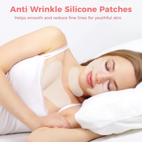 OMISTAR 32 Pcs Anti Wrinkle Silicone Patches, Forehead Neck Face Chest Wrinkle Pads, Reusable Skin Care Patches, Soft and Comfortable, Facial Mask Kit for Smoothing, Mask & Line Remover Set