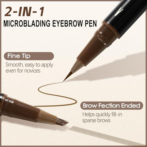 Boobeen 3pcs Waterproof Eyebrow Pen£¬Dual-Ended Eyeliner Microblading Eyebrow Pencil for Women£¬Long Lasting Hair-Like Brow Pen with Brow Brush£¬Dark Brown