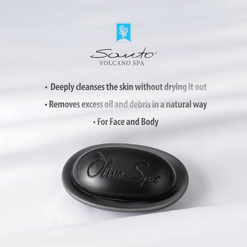 Volcano Black Soap Bar with Olive Oil and Volcanic Sand 90gr ? Deep Cleansing and Exfoliating Soap for Face and Body ? Bar Soap for Dry Skin for Removing Excess Oil, Dead Skin Cells & Impurities
