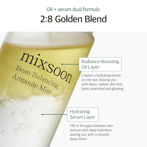 mixsoon Bean Balancing Ampoule Mist - Hyaluronic Acid, Hydrating Face Mist, Soothing for Face, Oil balance For Hydrated Radiance 100ml / 3.38 fl.oz. Korean Glass Skin Care