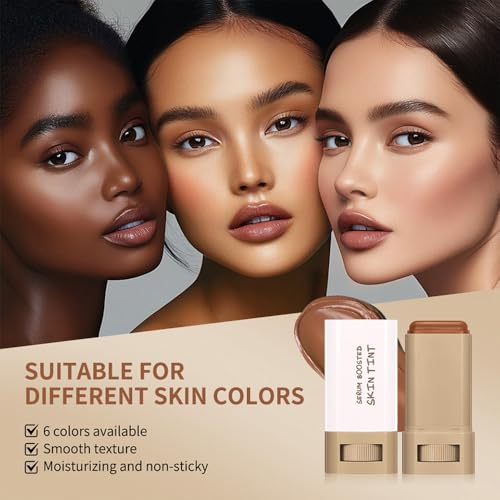 Serum-Boosted Beauty Balm & Skin Tint Stick - Solid Tinted Moisturizing Serum for Natural Finish Makeup, Full Coverage, Silky Texture (#6, 1Pc)