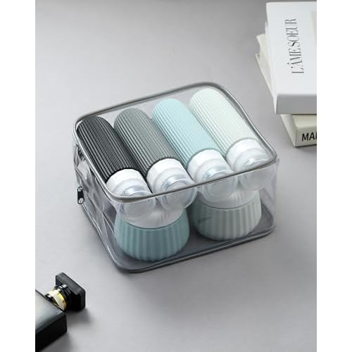 Travel Bottles 8 Pack, TSA Approved 3 oz Toiletries Containers, Leak Proof Silicone Squeezable Essentials Jars with Clear Bag