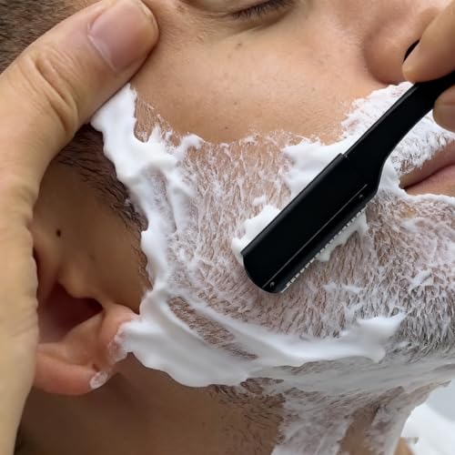 NebulaBloom Professional Safety Barber Straight Edge Razor with Stainless Steel Protector Net and 100 Stainless Steel Blades, Smooth Shaver for Salon and Home