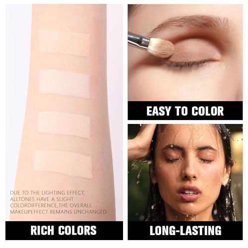 4 Colors Light Beige Nude Pink Ivory White Eye Shadow Powder Palette Makeup, Neutral Matte Shimmer Quad Eyeshadow Palette for Women Highly Pigmented Waterproof, paleta de sombras de ojos, Vegan