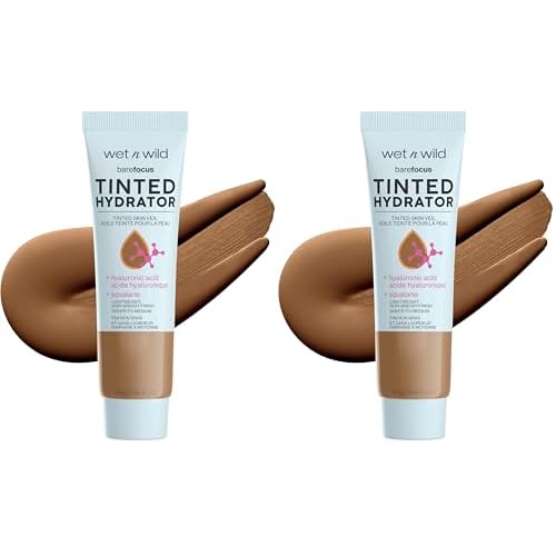 wet n wild Bare Focus Tinted Hydrator Matte Finish, Deep | Oil-Free | Moisturizing Makeup | Hyaluronic Acid | Sheer To Medium Coverage (Pack of 2)
