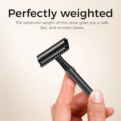 ZOMCHI Safety Razor for Men with 5 Double Edge Safety Razor Blades, One Blade Safety Razor, Metal Razor Zero Waste ? Black