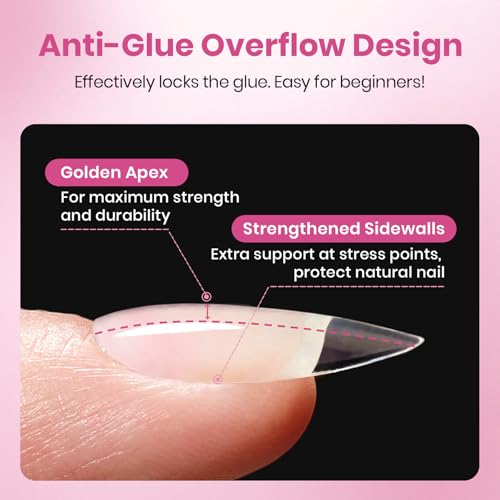 Beetles Gel Nail Tips Flat-X - Almond Coffin Medium, 320pcs 16 Sizes, Pre-Etched Half Matte Full Cover Soft Acrylic False Nail Tips Easy DIY Press on Nail Extension Salon for Flat & Natural Nail Beds