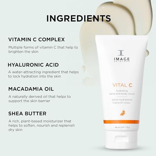 IMAGE Skincare, VITAL C Hydrating Hand and Body Lotion, Brightening and Moisturizing with Vitamin C, Shea Butter and Hyaluronic Acid, 6 oz