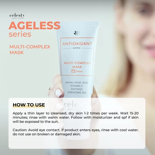 Celest Beauty Antioxidant Deep Hydration Face Mask Skincare, Boosts Collagen, Vitamin C, Coenzyme Q10, Alpha Lipoic Rich Extracts for your Anti Aging Revitalized Radiant Skin. 4 Fl Oz Large Size