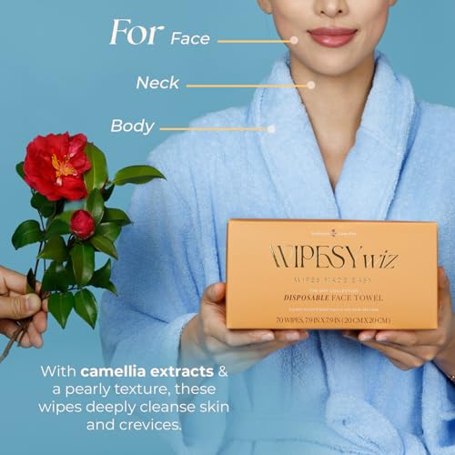 70 Count Disposable Face Towels Facial Cleansing Wipes, Quick Dry Makeup Remover Cloths, Soft Face Towelettes for Women & Men by WipesyWiz 7.9"x7.9" (Pack of 1)