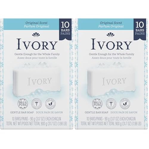 Ivory Gentle Bath Bar Soap, Designed for Whole Family, 99.44% Pure Formula, Plant-Based Cleansers, Made Without Heavy Perfumes, Parabens or Phthalates, Original Scent, 3.17 oz (Pack of 20)