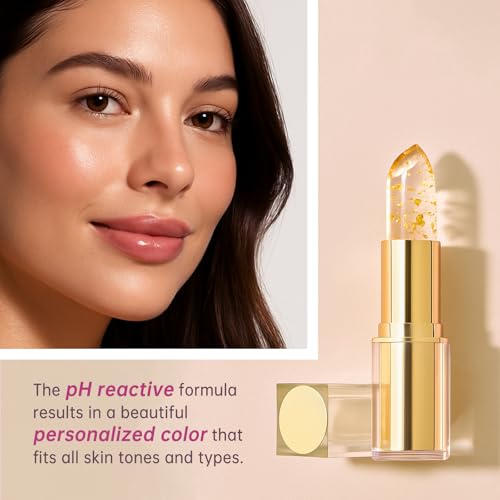 EELHOE PH Lipstick Color Changing, Clear Color Changing Lipstick, Transfer Proof Lip Balm with Gold Foil Inside, Long Lasting 12 Hour Wear, Hydrating & Lightweight