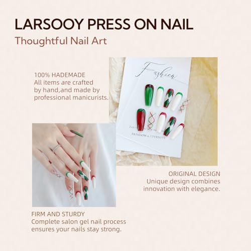 Nails Handmade Press on Nails Long Coffin | Handmade Nails with Christmas Theme | Reusable fake Nails with Unique Designs | False Nails 10 Pcs (Christmas Theme, M)