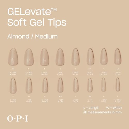 OPI GELevate Soft Gel, Nail Tips | Medium Length Extensions | Flexible & Natural Fit | 1 Box with 16 Sizes