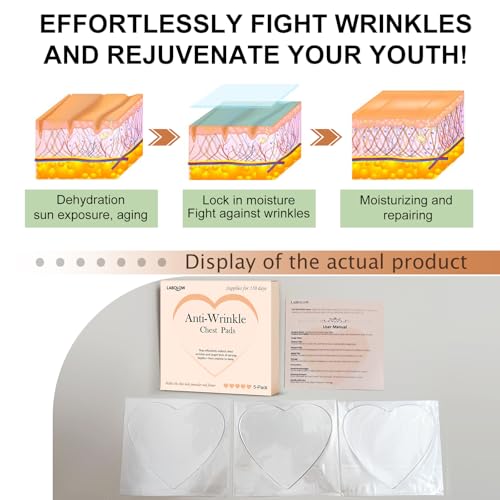 Chest Wrinkle Pads - 5-Pack Reusable Ant-Wrinkle Silicone Patches for Skin Firming,Silicone Patches Smoothing & Hydration & Skin Tightening Overnight Chest Pads (Lasts Up to 5 Months) s2