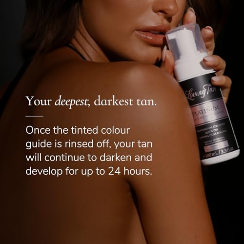 Loving Tan Platinum Self Tanning Mousse, Dark -Streak Free, Natural Looking, Professional Quality Self Tanner -5+ Self Tan Applications per Bottle, Naturally Derived DHA- 3.3 Fl Oz -Packaging May Vary