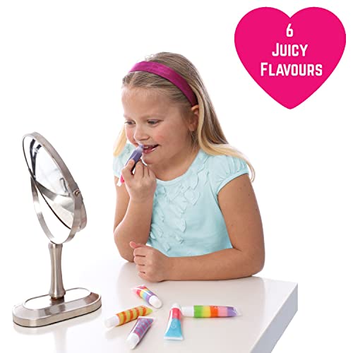 GirlZone Lip Balm & Gloss Set - 6-Pack, Rainbow, Ages 7+ - Shimmery Fruit-Scented Lip Gloss Pack & Balm Duo for Girls - Makeup Gift Set