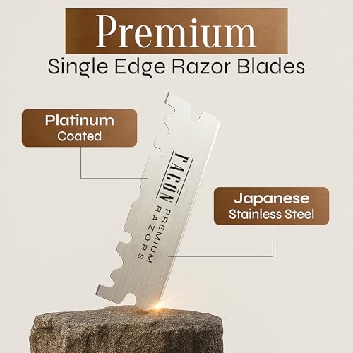 100 Fac?n Single Edge Razor Blades for Barber Straight Razor, Straight Razor Blades for Shaving, Platinum Japanese Stainless Steel for Smooth & Precise Shave, Premium Replacement Barber Razor Blade