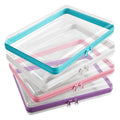 4 Pcs Clear Hard Zipper Case Hard-Sided Premium Storage Case Plastic Clear Hard Shell Zipper Pouch Portable Travel Organizer Box for Building Blocks Puzzles Cosmetics Makeup Pencil (M)