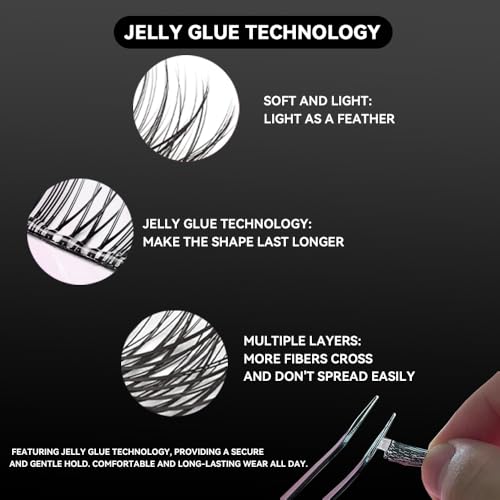 Wispy Lash Clusters Kit, 80 Pcs Individual Eyelash Clusters (10-18mm) - DIY Lash Extension Kit with Lash Glue, Sealant & Tweezers, Natural Fluffy Fake Lashes for Home Use, Beginners Friendly
