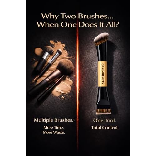 Professional Dual-Ended Foundation Brush & Contour Brush 2-in-1 Makeup Brush for Liquid, Cream & Powder, Large Buffing & Precision Tips,Soft Vegan Bristles, Streak Free,OrainiBeauty