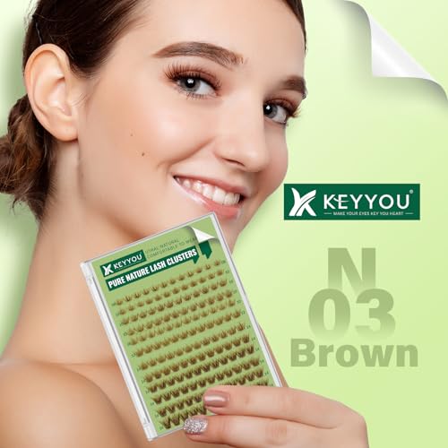 KEYYOU Natural Lash Clusters Wispy Eyelash Clusters 144 pcs Cluster Eyelash Extensions D Curl Individual Lashes 8-16MIX Mix Length Light and Natural Lashes Look with Thin Lash (N03-Brown-8-16MIX-D)