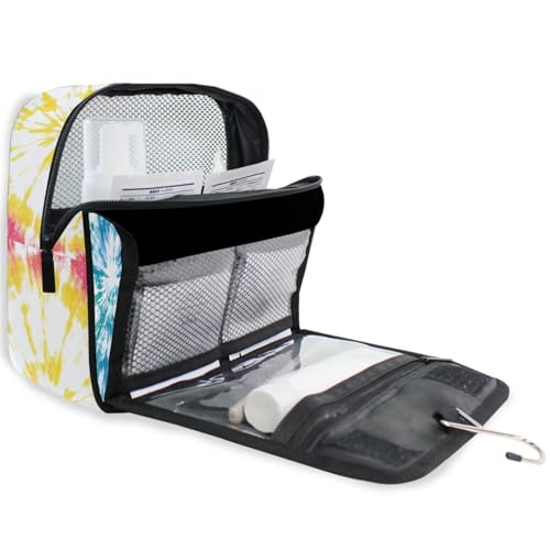 Hanging Toiletry Bag for Women Rainbow Tie Dye Makeup Bag Travel Essentials Toiletries Organizer Bag Colorful Tie Dye Cosmetic Bag Foldable