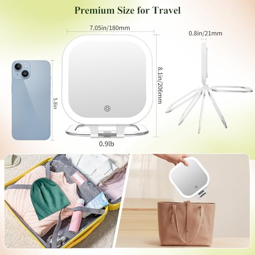 FUNTOUCH 30X Magnification Lighted Makeup Mirror, 7" Rechargeable Double Sided Travel Vanity Mirror with Lights, 3 Color Lights & Adjustable Brightness, 300¡ÆRotation, Gift for Women,White