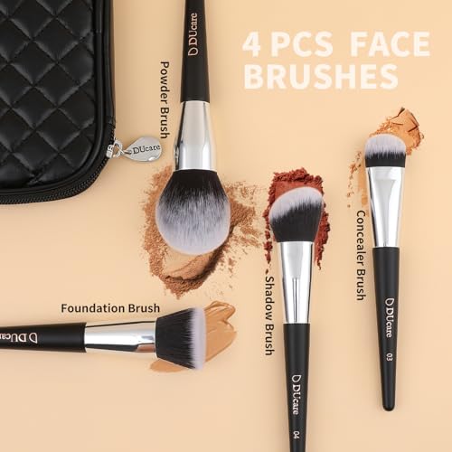 DUcare Makeup Brushes with Case 10Pcs Travel Makeup Brushset Women Gift Premium Synthetic Kabuki Foundation Blending Brush Face Powder Blush Concealers Eye Shadows with bag