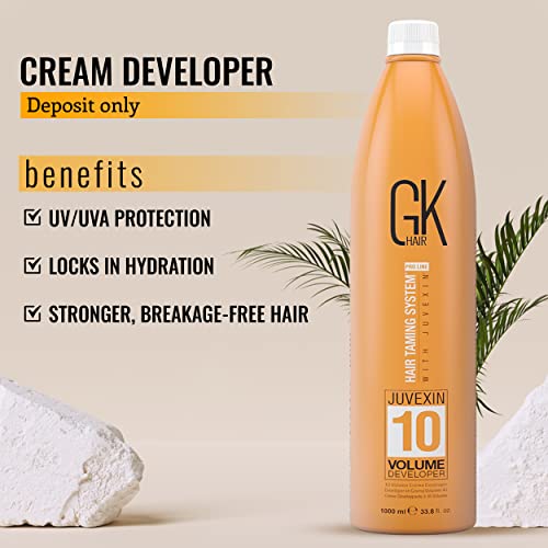 Global Keratin GK HAIR Professional Hair Creme 10 Volume Developer 33.8 Fl Oz for Hair Coloring Bleach - High-Performance Long Lasting Semi-Permanent Hair Color Toner Dye