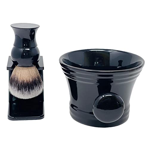 G.B.S GENTS Men¡¯s Wet Shaving Kit - Complete 4-Piece Set with Heavy Duty Ceramic Bowl, Synthetic Shave Brush, Stand & Natural Shea Butter Lather Soap (Black)