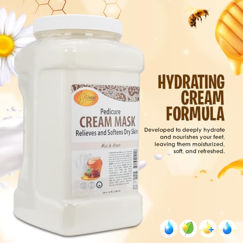 SPA REDI - Body and Foot Cream Mask, Milk and Honey, 128 Oz - Pedicure Massage for Tired Feet and Body, Hydrating, Fresh Skin - Infused with Hyaluronic Acid, Amino Acids, Panthenol, Comfrey Extract
