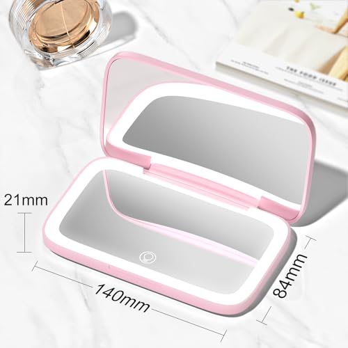 Mini Travel Makeup Mirror Pink Dual-Sided 5X/1X Magnification, 180¡Æ Foldable Design, Portable Cosmetic Mirror for Handbag Small Make up Mirror for Gifts