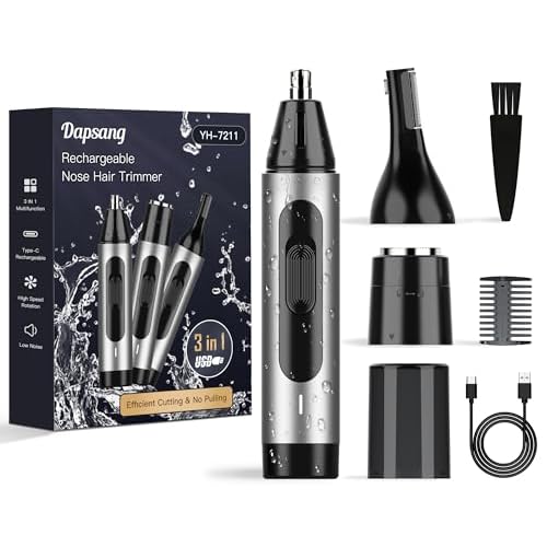 Ear and Nose Hair Trimmer for Men, USB Rechargeable Nose Clipper Professional Painless Nasal Shaver Razor 3 in 1 Electric Eyebrow Facial Hair Trimmer Kit Waterproof Dual-Edge Blades Easy Cleansing
