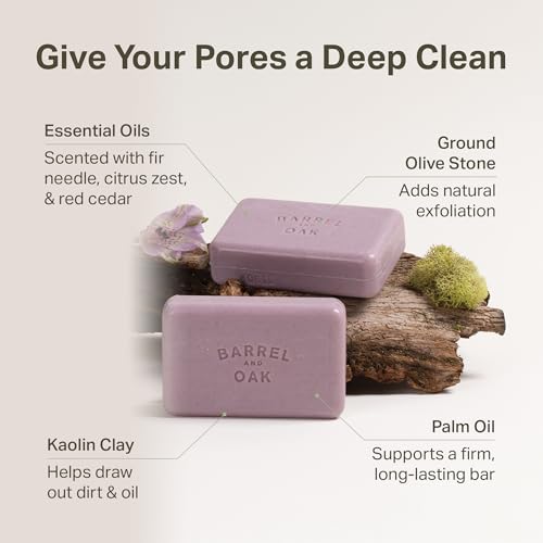 Barrel & Oak Woodland Birch Body Care Set for Men, All-in-One Body Wash, Exfoliating Bar Soap, & 2-in-1 Shampoo and Conditioner Set, Hydrating Grooming Kit, Vegan Gifts for Men, 3-Pack