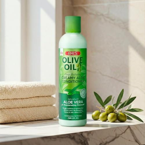ORS Olive Oil Deep Hydrating Creamy Aloe Conditioner with Aloe Vera for Rejuvenating Moisture, Super Slip Detangling, Hydrates & Adds Radiant Shine 8 Ounces