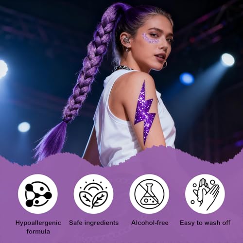Christmas Body Glitter Stick, Purple Sequin Hair Glitter for Rumi Costume Cosplay and Tattoos Makeup, Chunky Glitter Face Paint, Waterproof Hair Glitter Gel for Glirs and Women (Purple)