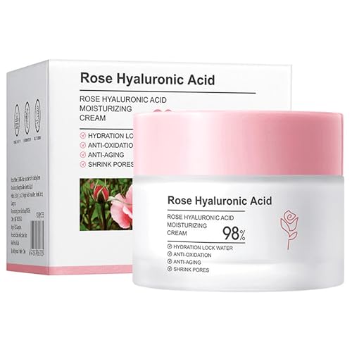 Rose Day Face Cream with Natural Rose Oil, Rose Moisturizing Cream with Hyaluronic Acid, Moisturizing and firming Face Cream, Rose Water Revitalizing Day Cream, Face Moisturizer for dry skin