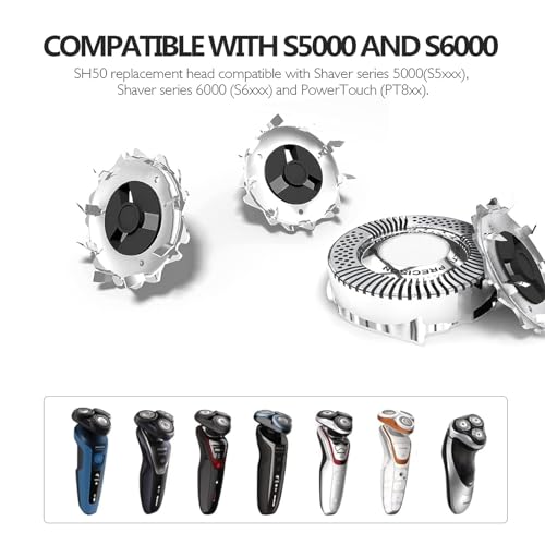 SH50 Compatible Replacement Head for Norelco Series 5000 Shavers | High Compatibility with Philips S5000/S6000/S5100/S5500 Models | 1-Pack (6 pcs)